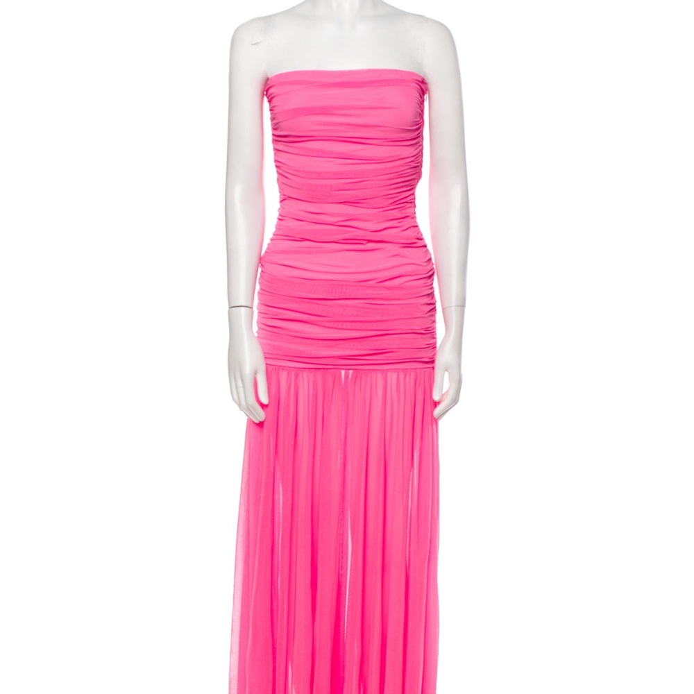 Retrofete Pink Strapless Ruched Gown